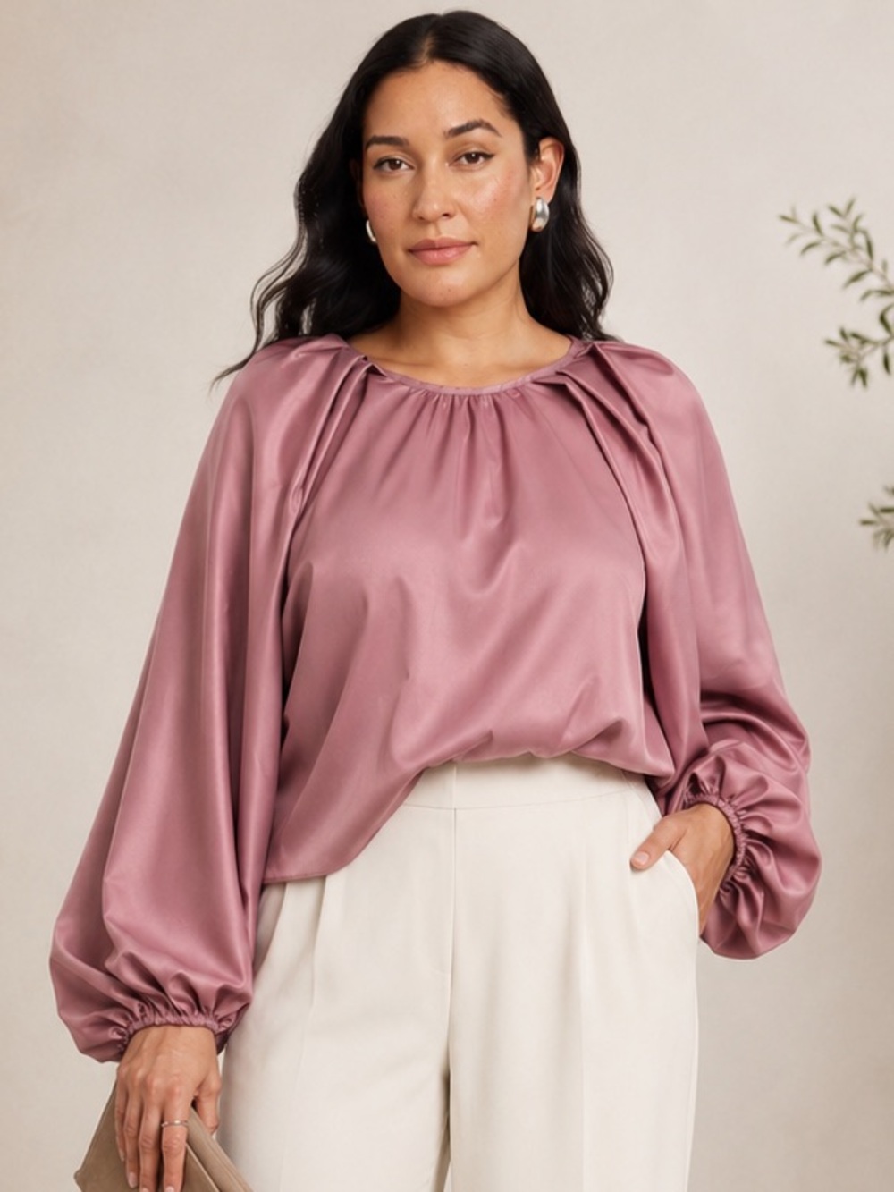 ELOQUII Poet Sleeve Tie Back Blouse Mauve Dusty Rose Women’s Size 14